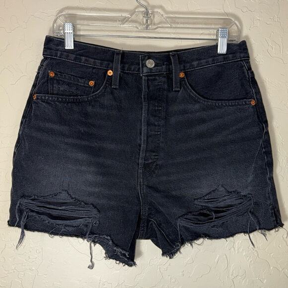 Re/done revolve 50s cut off short frayed denim shorts destroyed shadow black - Picture 2 of 9
